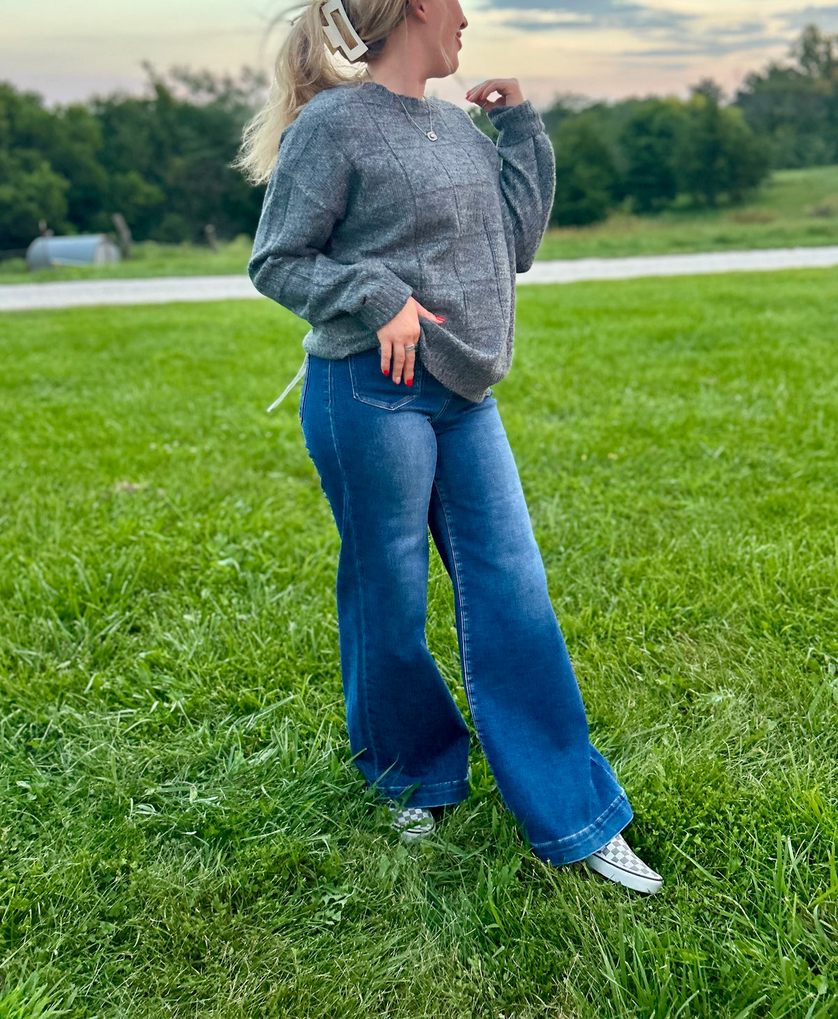 Loose Patterned Two Tone Sweater