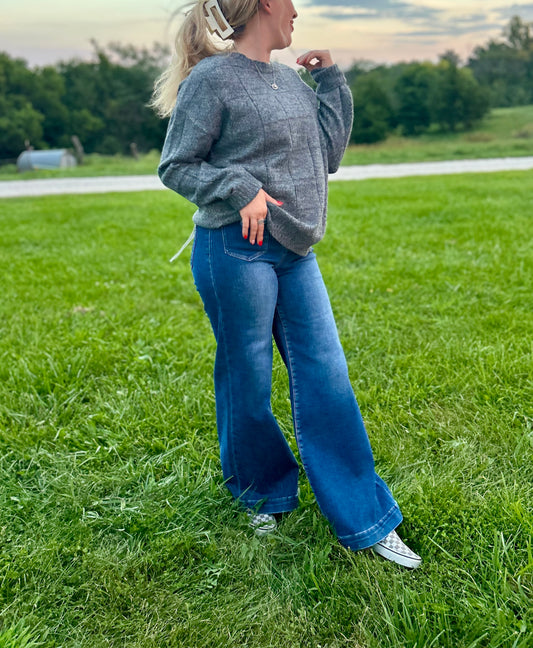 Loose Patterned Two Tone Sweater