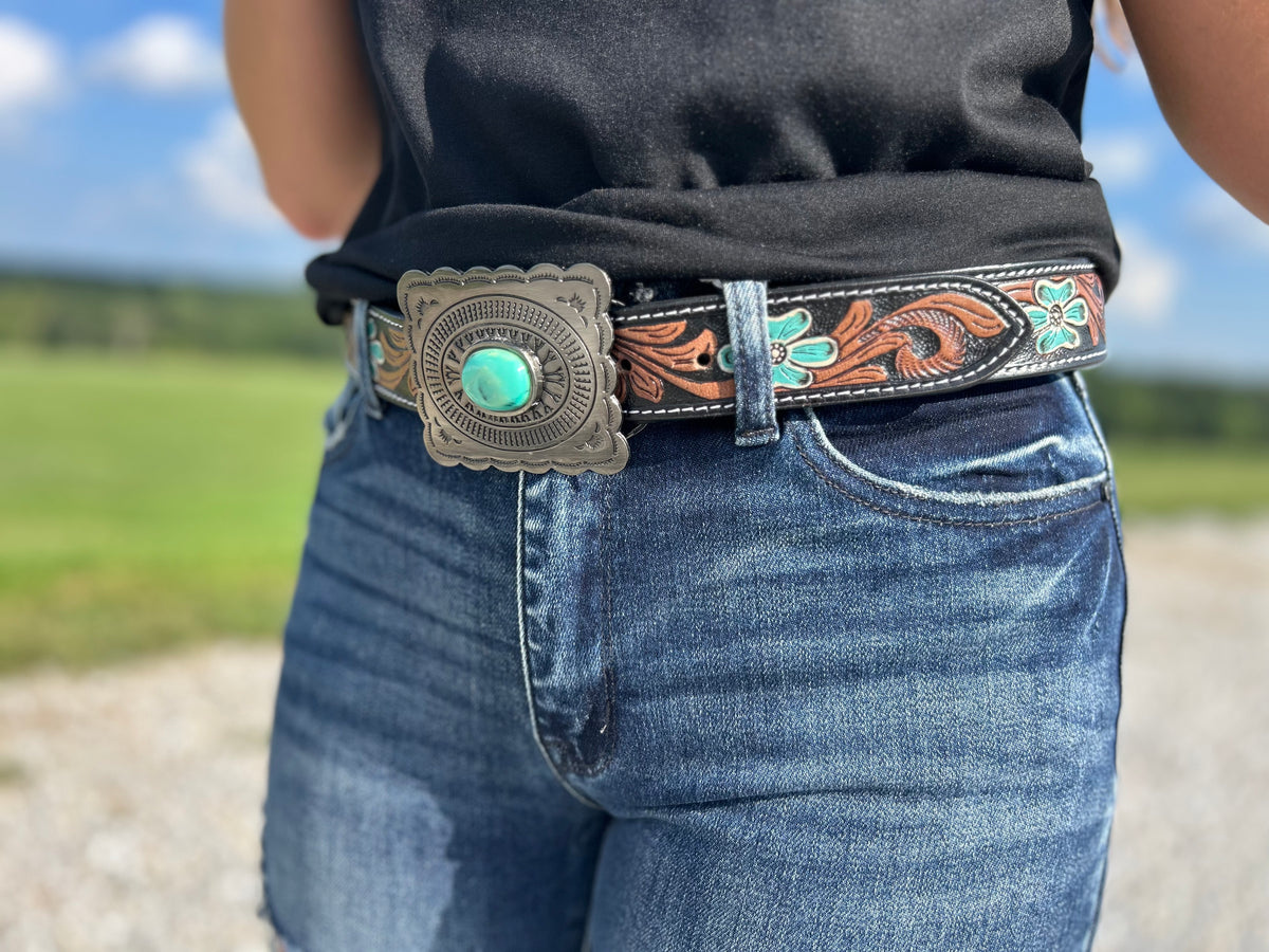 Manqueto Hand Tooled belt- Quigley Sunny
