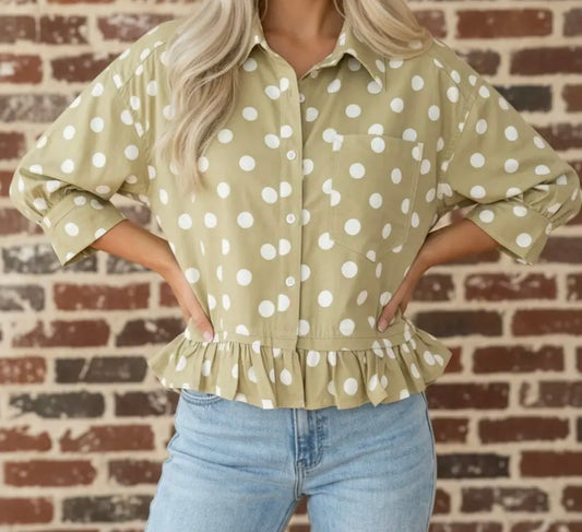 Polka Dot Sleeve Ruffle Top