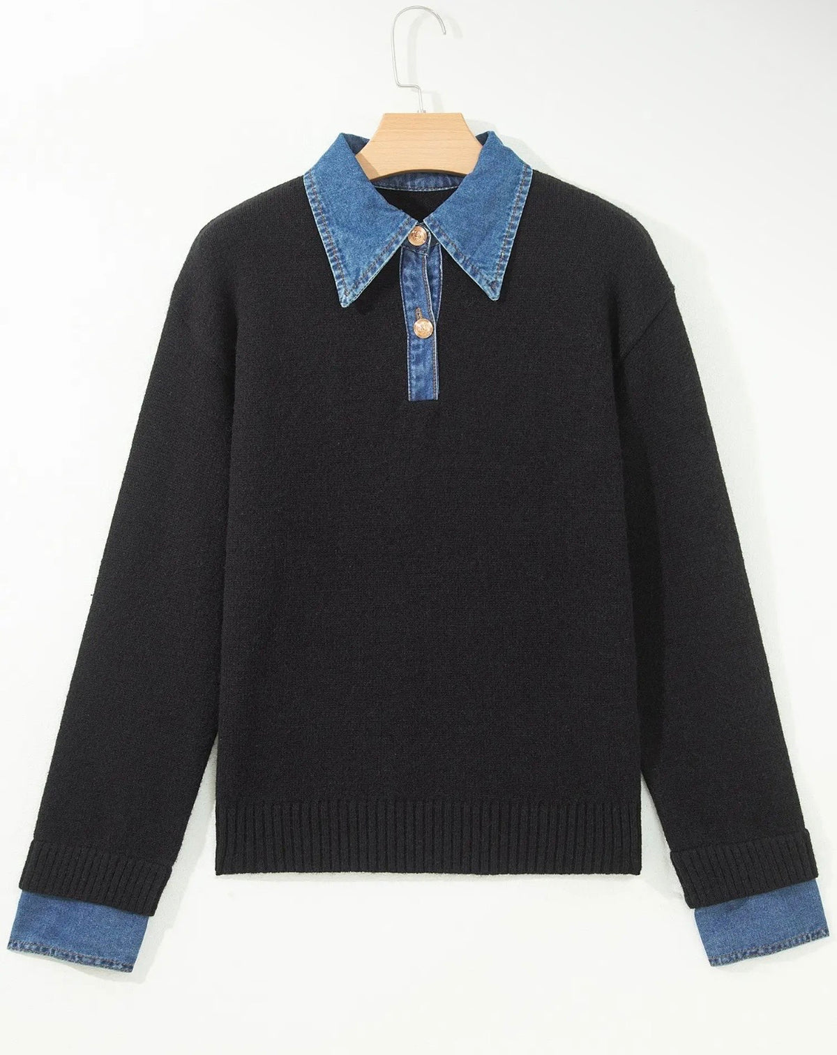 Denim Patchwork Long Sleeve Sweater