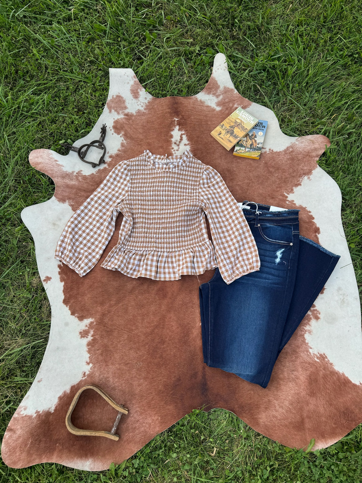 Plaid Bubble Sleeve Blouse￼