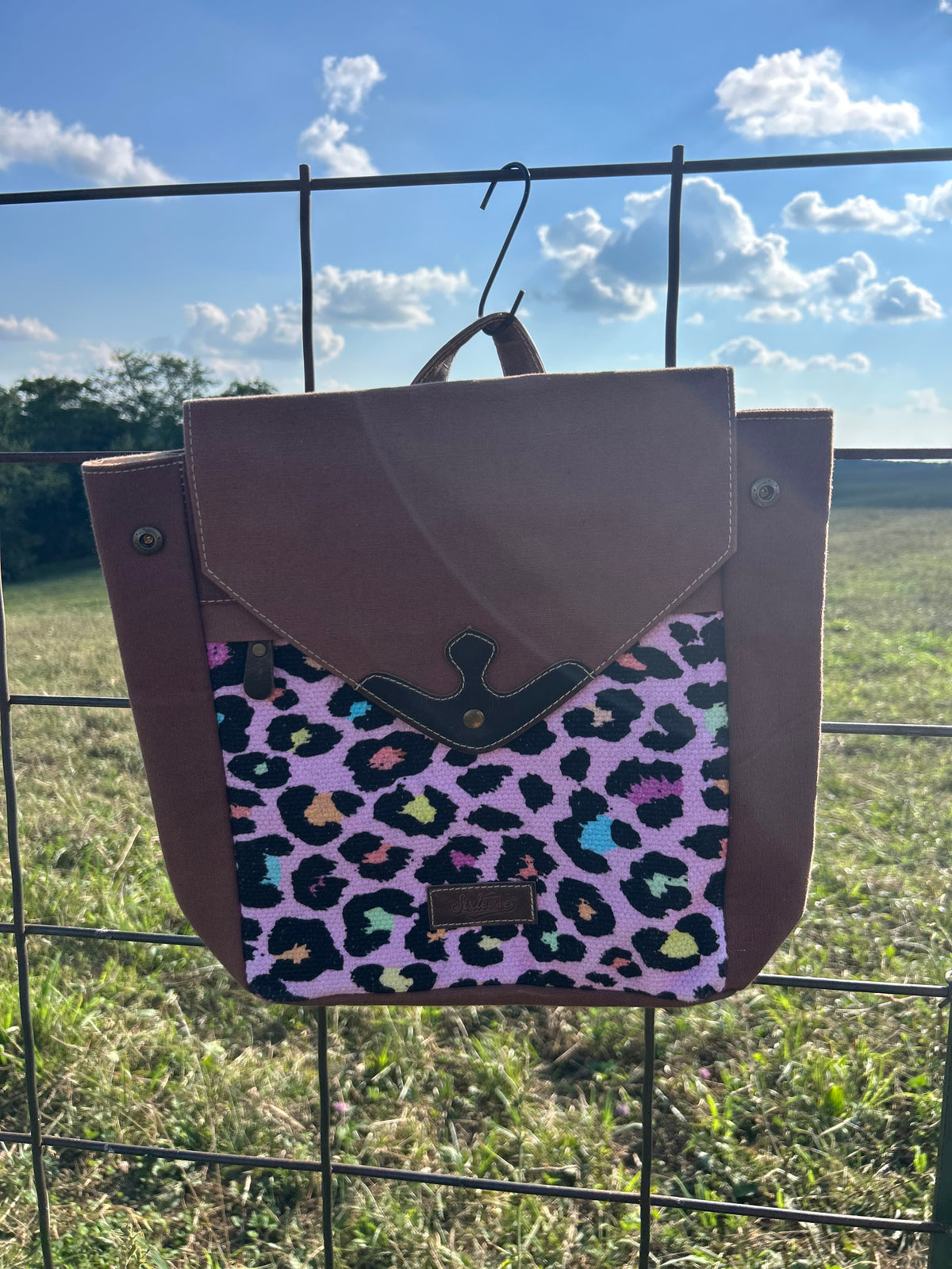 Up-cycled Canvas & Leather Bag- Mauve & Cheetah