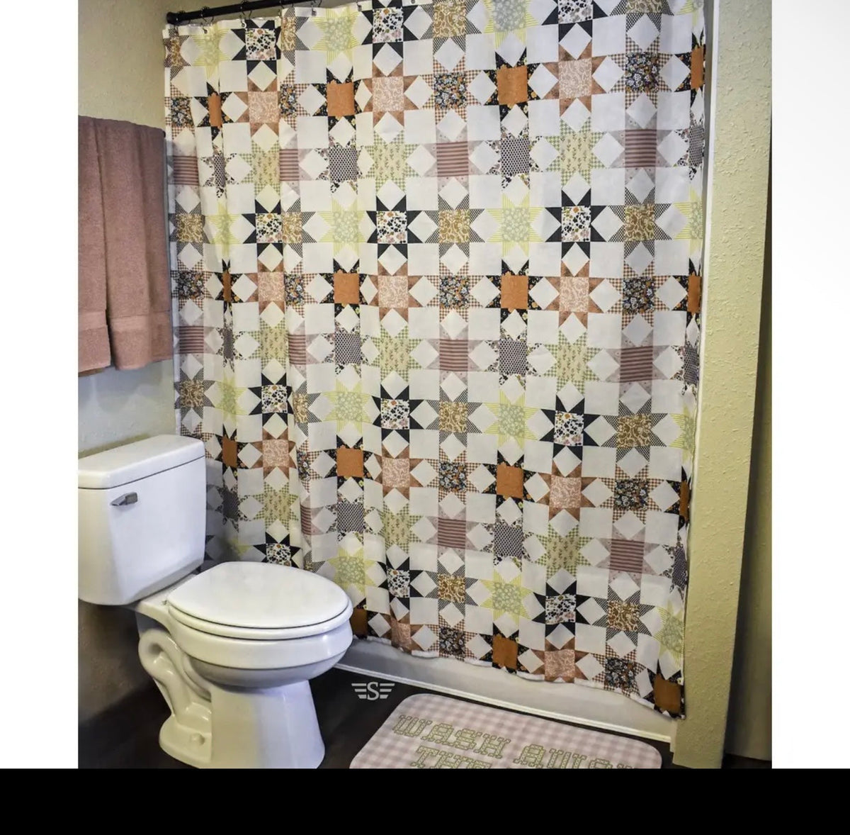 Petals and Patchwork Shower Curtain & Rug