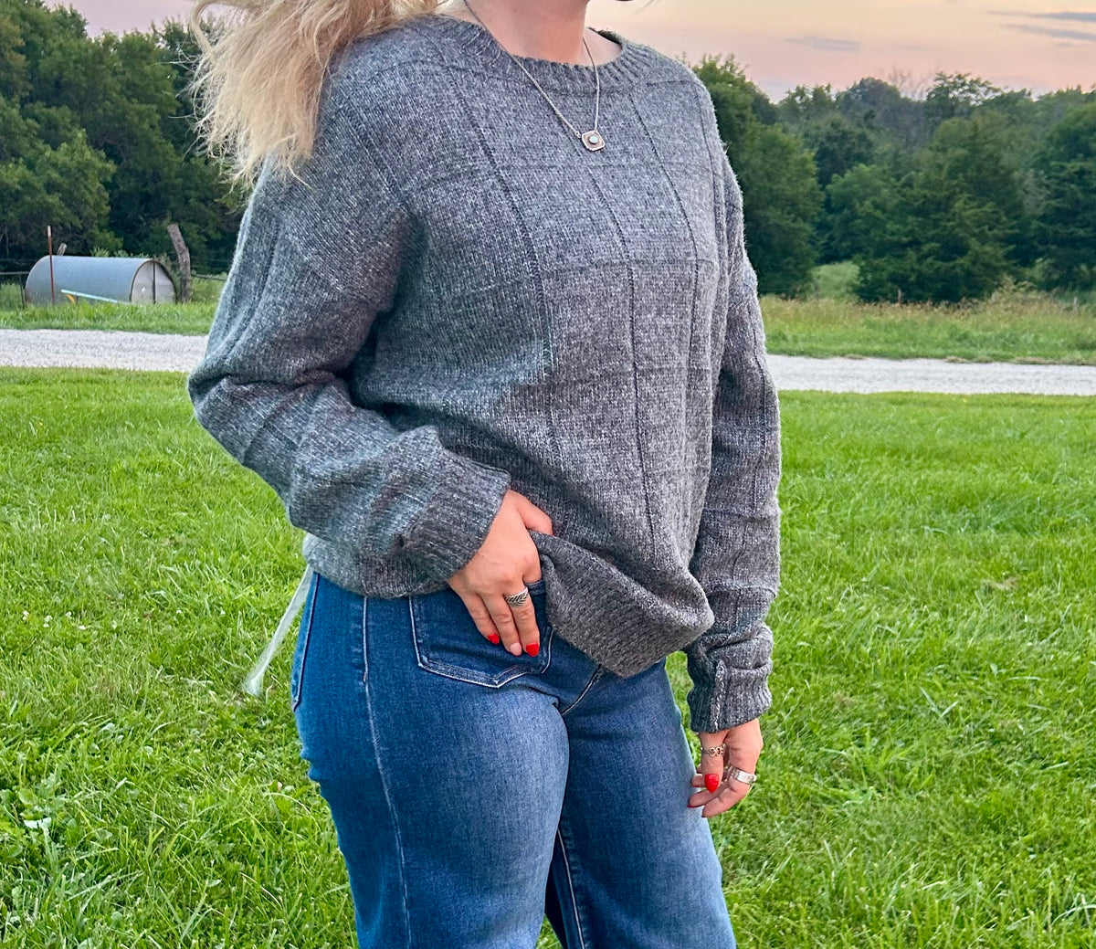 Loose Patterned Two Tone Sweater